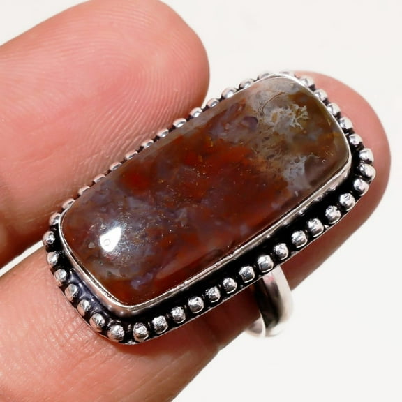 Red Moss Agate Gemstone Handmade Anniversary Gift Ring Jewelry 8.50" SA 7337