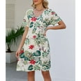 thumbnail image 2 of Defitshape Women's Short Sleeve Dress V Neck Floral Printed Dresses Summer Date NightElegant Thin Holiday Sundress Green X-Large, 2 of 4