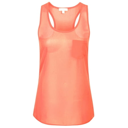 Back Pocket - KOGMO Womens Sheer Chiffon Racerback Tank Top Shirts with Front Pocket