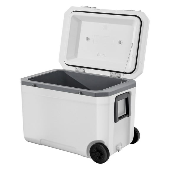 45 QT Wheeled Cooler with Cup Holder - Holds 64 Cans, Heavy-Duty Insulated Portable Cooler for Camping, Tailgating & Beach - Leakproof & Easy-Roll Design