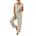 thumbnail image 2 of INSPIRE CHIC Women's Short Sleeve Modal Casual Set Pajama 2 Piece Loungewear Long Pants Sweatsuit S Beige, 2 of 5