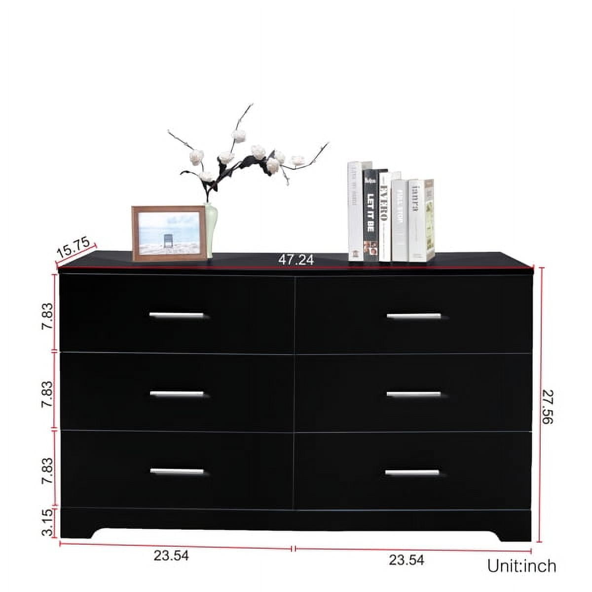 6 Drawer Double Dresser for Bedroom, Wide Storage Cabinet for Living Room Home Entryway, Black