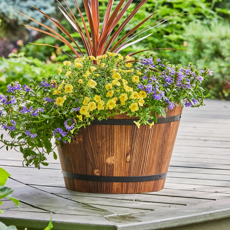 Better Homes & Gardens 13.5 in Wood Whiskey Barrel Planter