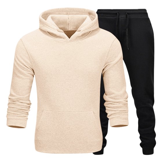 Fabrcox Sweatsuits for Men 2 Piece Unisex Fleece Mens Joggers and Hoodie Set Causal Athletic Workout Sweatshirt Joggers Track Suits Beige S
