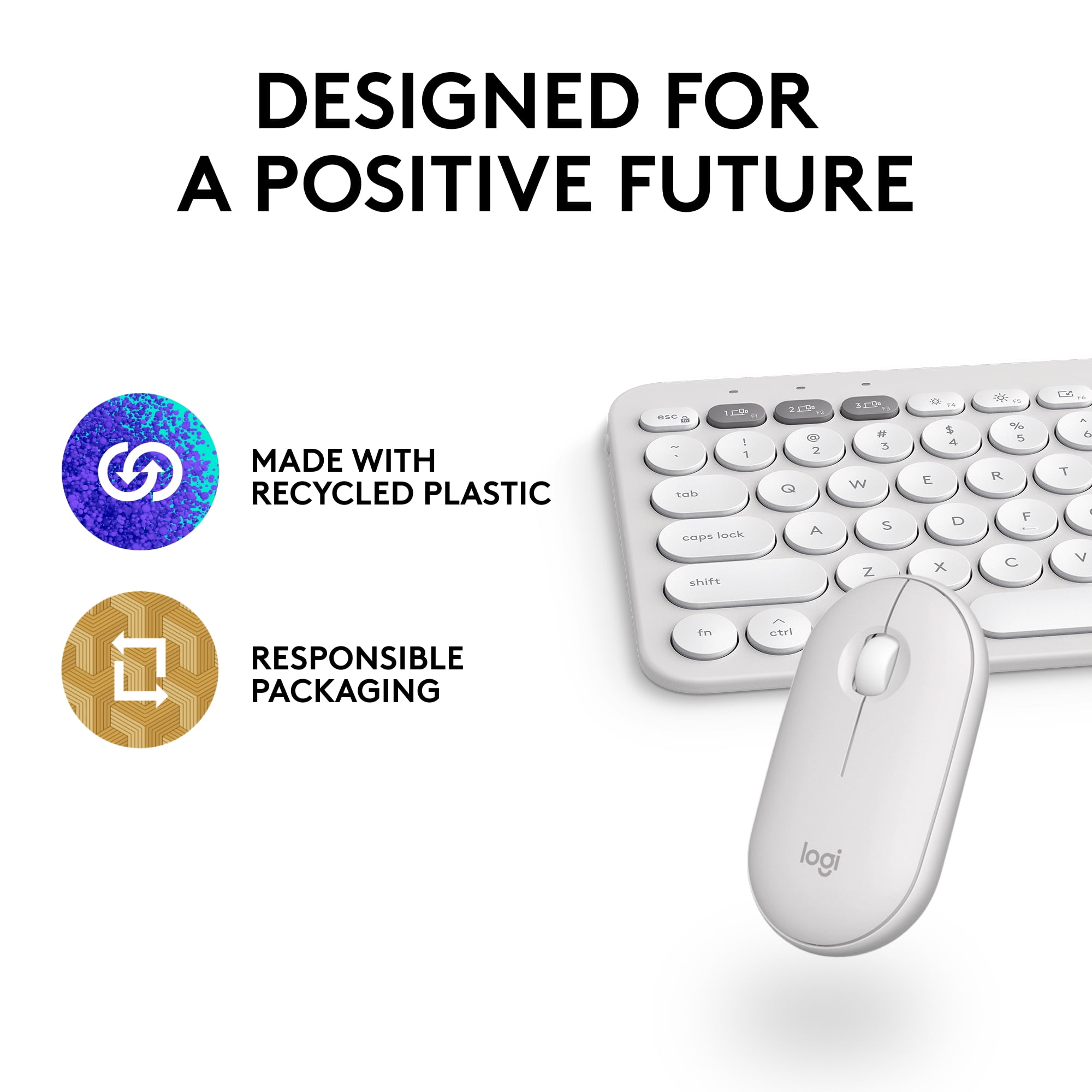 Logitech Pebble 2 Combo for Mac, Wireless Keyboard and Mouse, Slim, Quiet and Portable, Customizable, Tonal White
