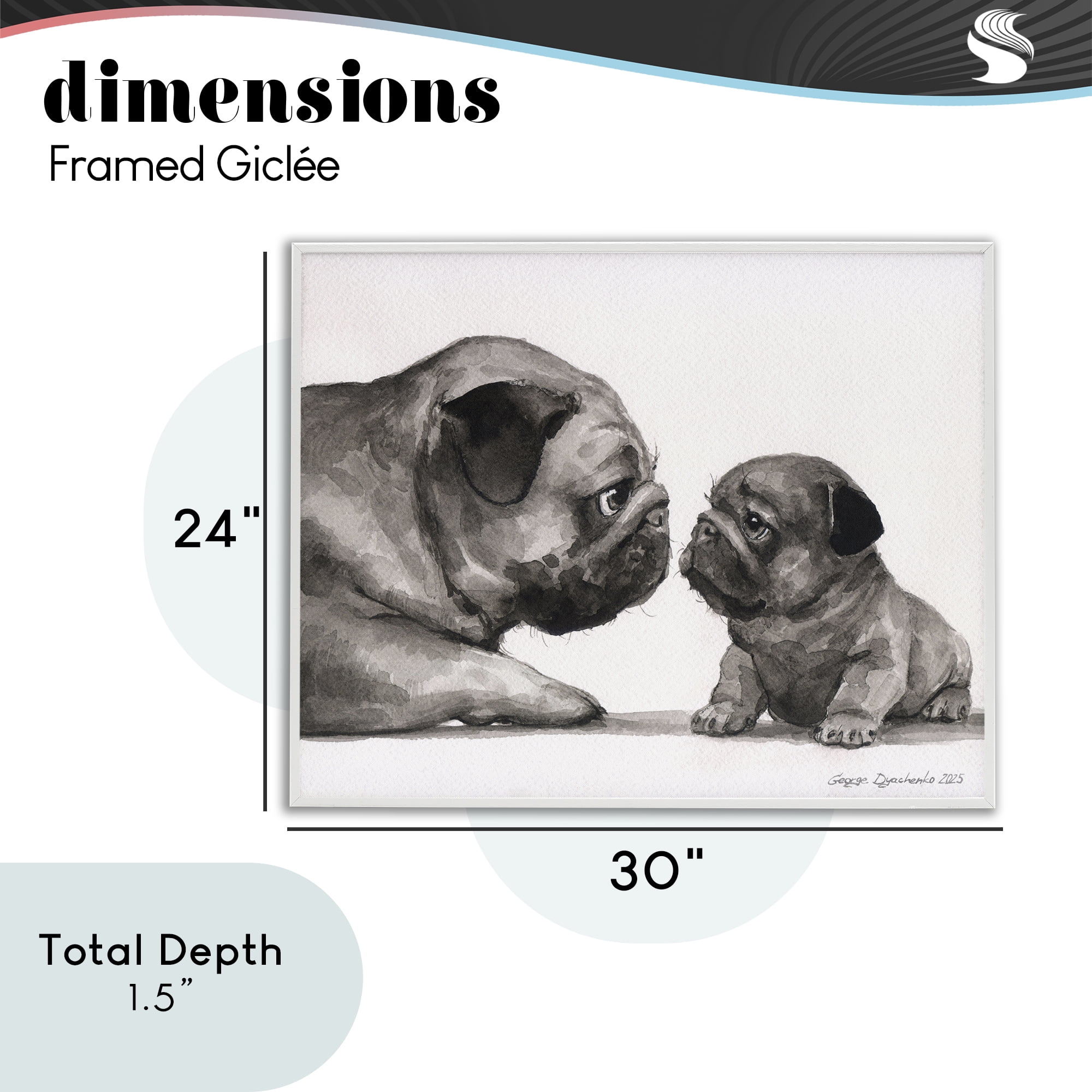 Stupell Industries Pug And Her Puppy White Framed Giclee Art, design by George Dyachenko