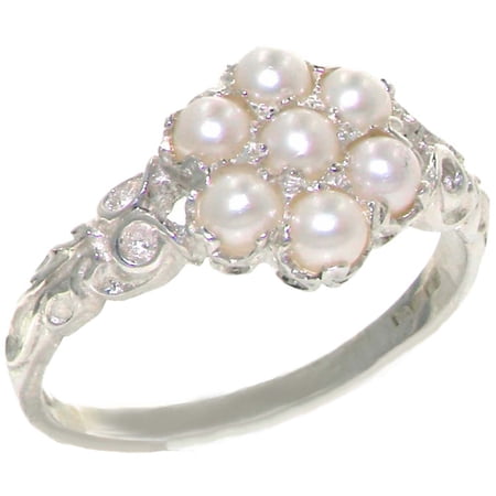 LBG 925 Sterling Silver Cultured Pearl Womens Band Ring - Size 12