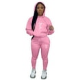 thumbnail image 5 of 2Pcs/Set Women Sweatshirt Sweatpants Solid Color Hooded Tracksuit Plus Size Letter Print Workout Suit Streetwear, 5 of 8