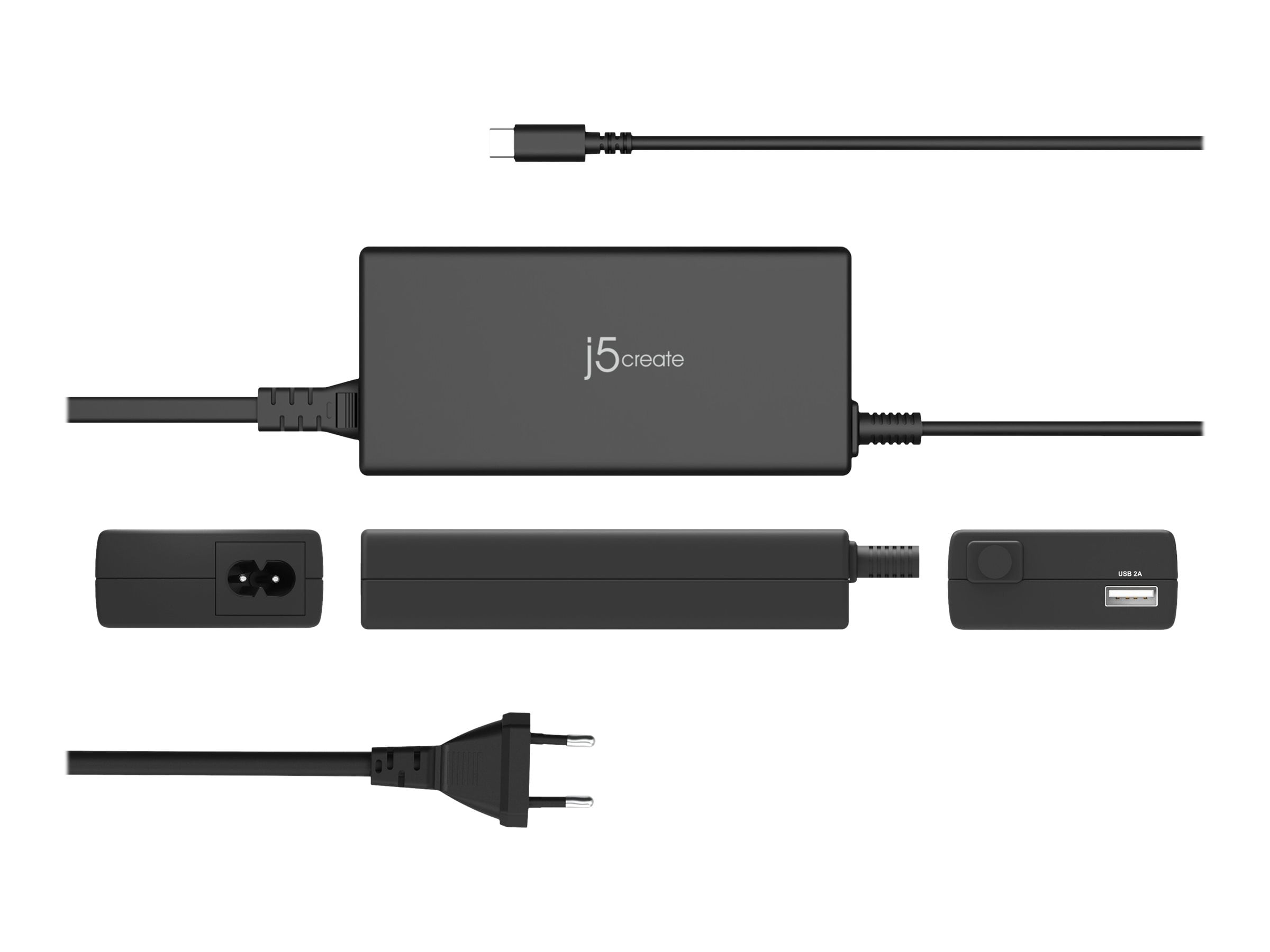 j5create JUP2290C - USB-C power adapter - AC 100-240 V - 100 Watt - output connectors: 2 - North America - black