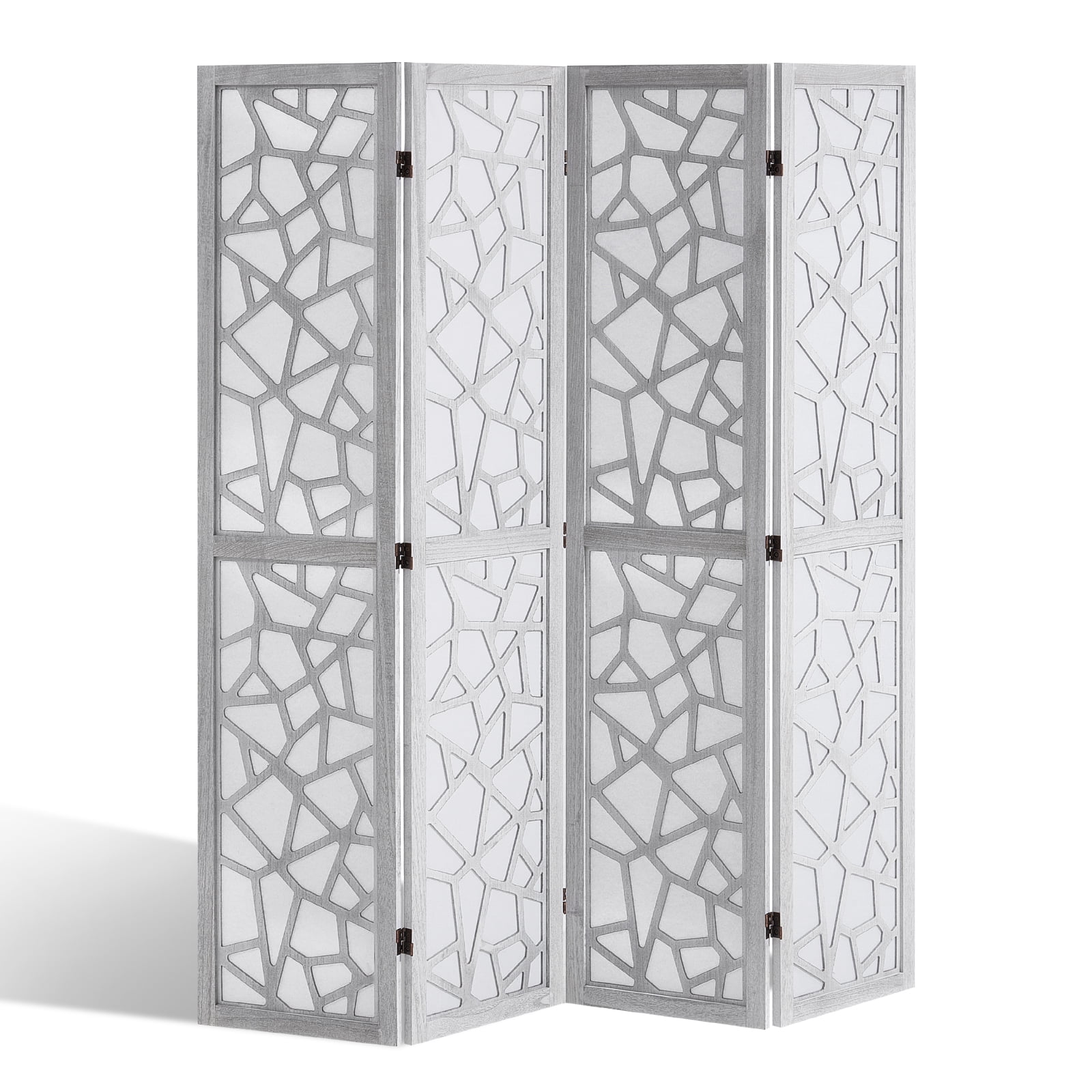 KFFKFF Wooden Partition, 4-Panel Foldable Privacy Barrier, 66.9 Inches High Indoor Engraved Wood Divider, Movable Decorative Screen, Suitable for Space Division in Homes, Offices, Restaurants