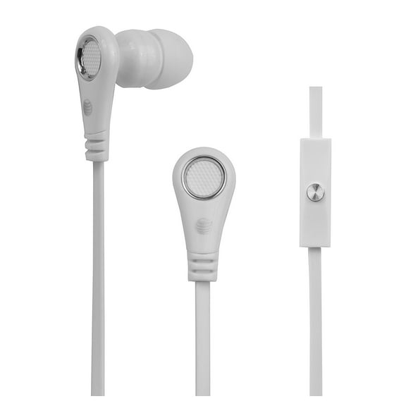 AT&T PEBM01-WHT Stereo In-Ear Earbuds with Microphone and Tangle-Free Cable, White