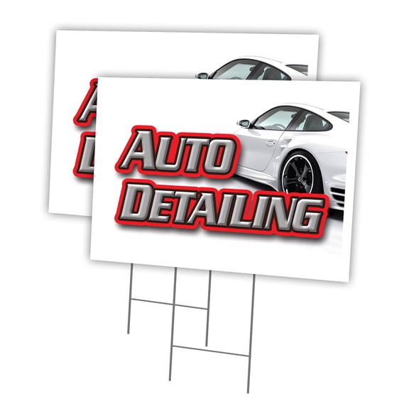 AUTO DETAILING 2 Pack Of 12" x 16" Yard Sign & Stake | Advertise Your Business | Stake Included Image On Front Only | Made in The USA