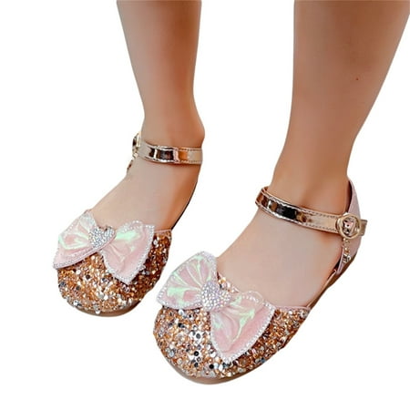 

Toddler Kids Baby Girls Sandals Shiny Rhinestones Heart Bow Embellished Ring Buckle Closure Crystal Princess Shoes