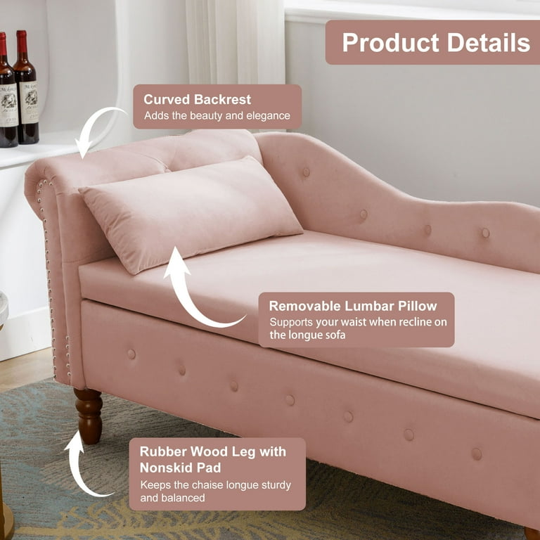 Aukfa Storage Chaise Lounge Chair - Velvet Upholstery