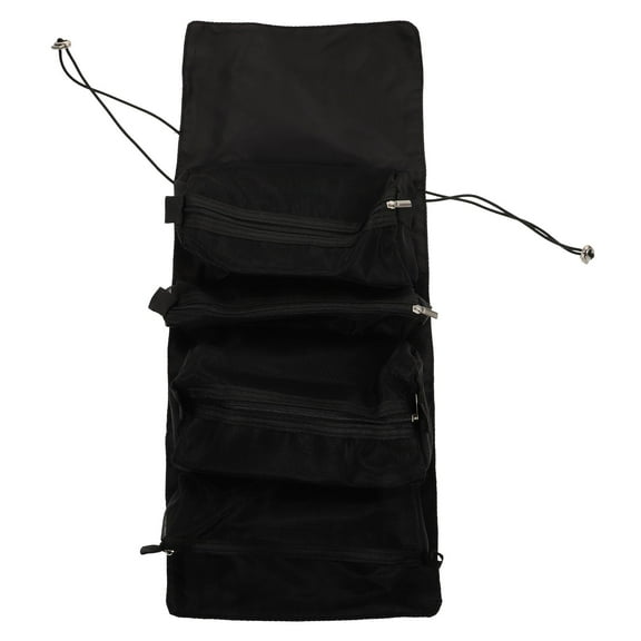 ifundom Black Roll Up Makeup Bag Nylon 4-in-1 Travel Cosmetic Organizer Pouch 12.5 x 8.5 x 4.5 Inches
