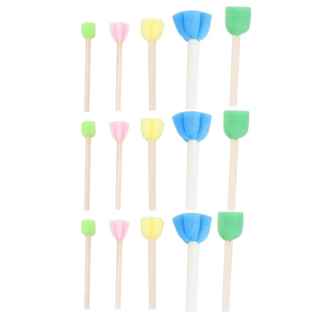Miangastore Durable Mini Flower Shaped Sponge Brushes for Kids Art Lessons Assorted Color Set of 15
