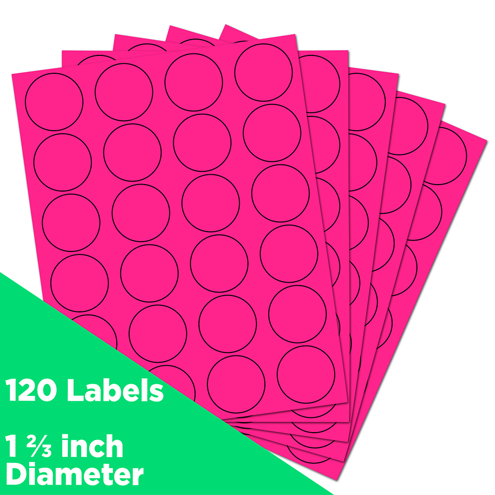 JAM Paper Circle Label Sticker Seals, 1 2/3 Inch Diameter, Neon Pink, 120 Round Labels per Pack