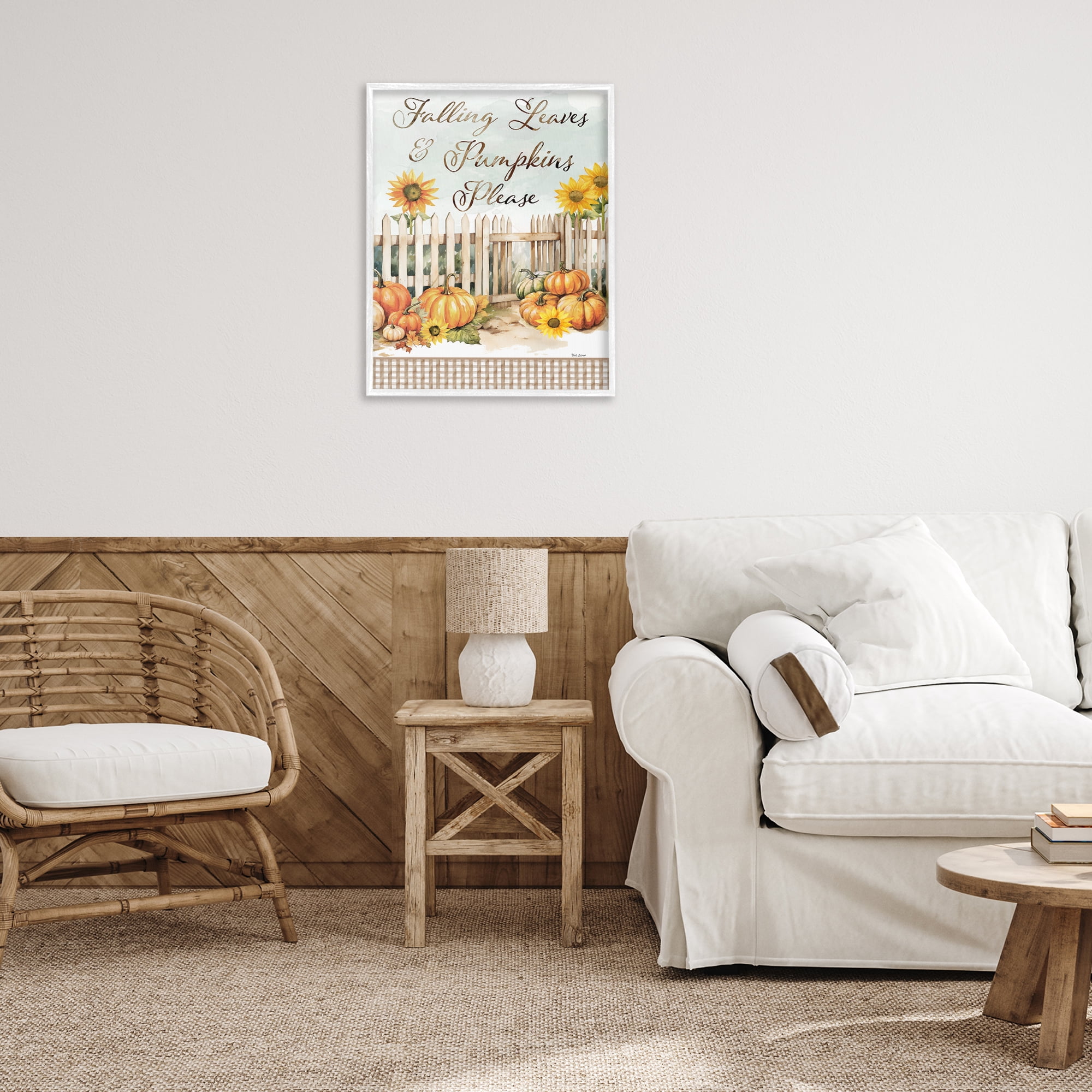 Stupell Industries Pumpkins Please Sentiment Botanical & Floral Painting White Framed Art Prints Wall Art, 24 x 30