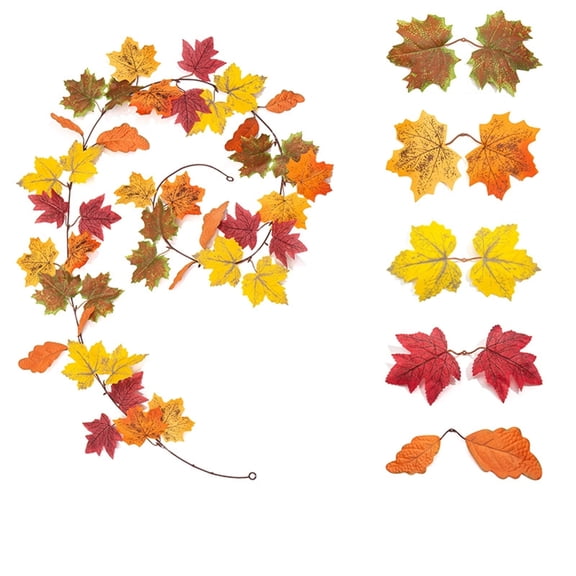 Fall Artificial Maple Leaf Garland 6.6 FT Autumn Hanging Vine with Orange Red Yellow Leaves for Thanksgiving Halloween Mantel Fireplace Table Home Decor