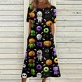 thumbnail image 3 of Women's Halloween Print Casual Dress, Round Neck with Pockets, Comfortable Relaxed Fit for Everyday Outings, Halloween Themed Cosplay Dress Green B XL, 3 of 6