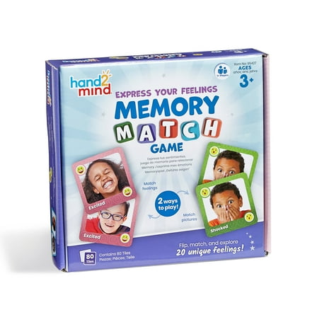 hand2mind Express Your Feelings Memory Match Child Card Game, Paper, 7.50" x 1.60" x 7.20", 80 Count