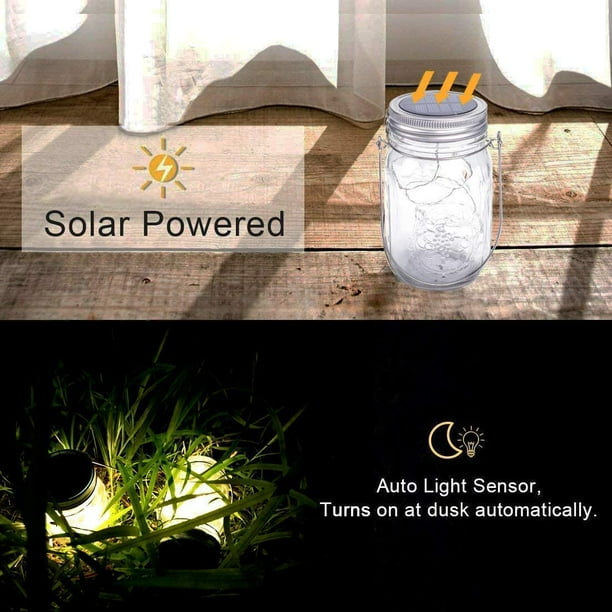 Pack of 3 Solar Lights for Garden-30 LED Weatherproof Solar Mason Jar Outdoor Lanterns, Fairy Lights in Glass, Garden Decoration Solar Lights for Christmas, Outdoor Lantern, Wedding, Party, Wall,