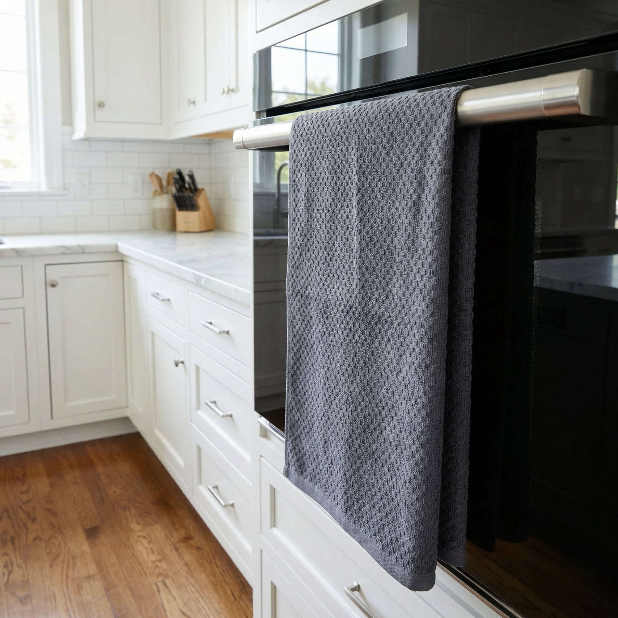 Unique Bargains 4 Pack Kitchen Towels 100% Pure Cotton Soft Absorbent Grey/Blue 25" x 15"
