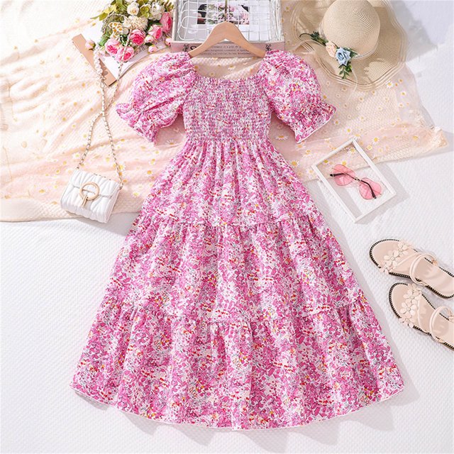 LOVZFMLL Robe à Manches Courtes Col Rond avec Poches pour Filles Adultes Jupe Longue Décontractée