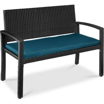 BOBOKY  Outdoor Bench 2-Person Wicker Garden Patio Benches Seating Furniture for Backyard, Porch w/Seat Cushion, 700 lbs Capacity,Blue/Black