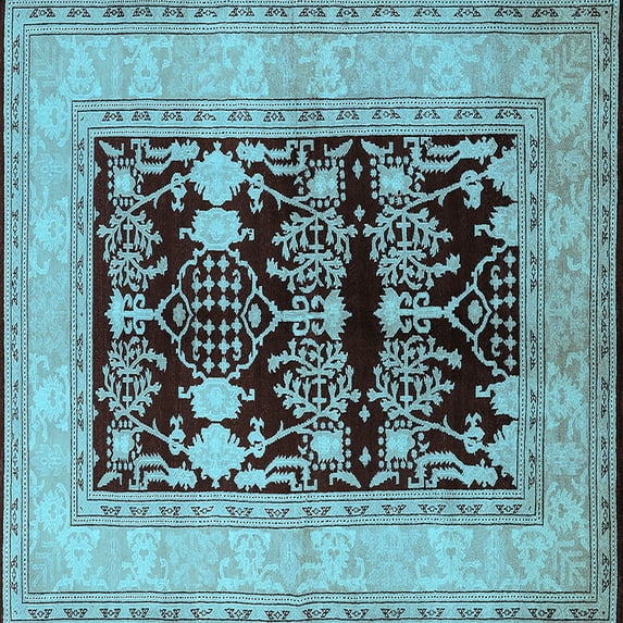 Ahgly Company Indoor Square Oriental Light Blue Industrial Area Rugs, 7' Square
