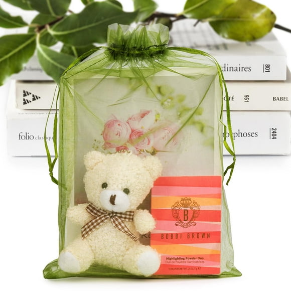 Bolsas de regalo ANZNKU con cordón de organza de 20 x 30 cm, color verde, paquete de 100