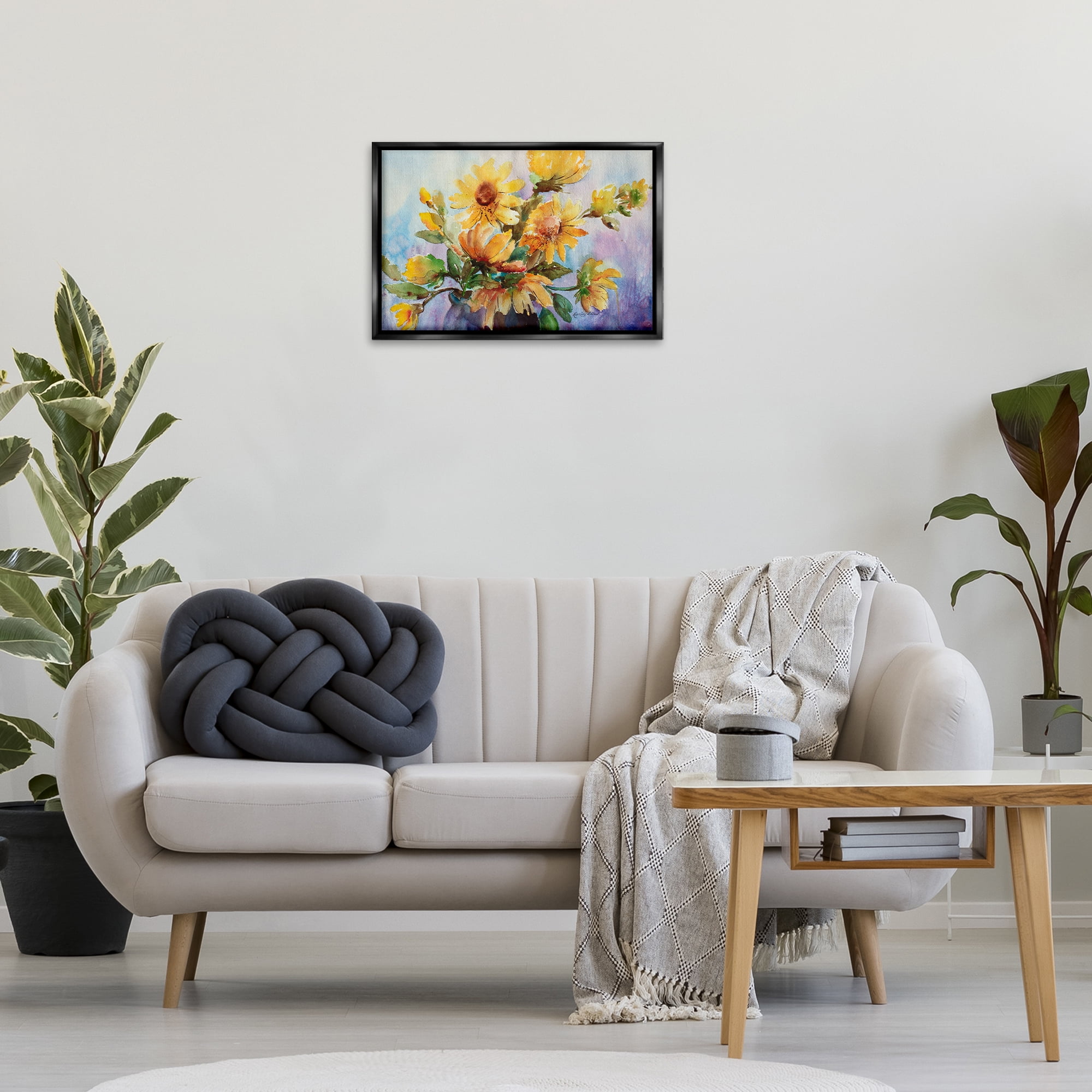Stupell Industries Watercolor Daisies Vase Botanical & Floral Painting Black Floater Framed Art Print Wall Art, 25 x 17
