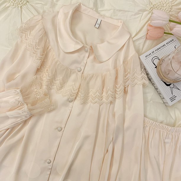 El pijama de manga larga de seda satinada de hielo se puede usar al aire libre, estilo lindo, ropa de casa para mujer, pijamas finos de primavera y verano para mujer