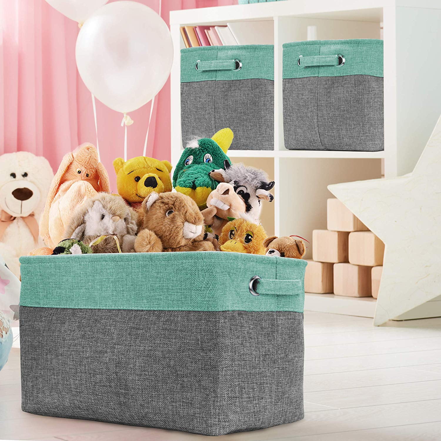 Sorbus Twill Fabric Storage Basket with Handles, 1 Pack, Teal