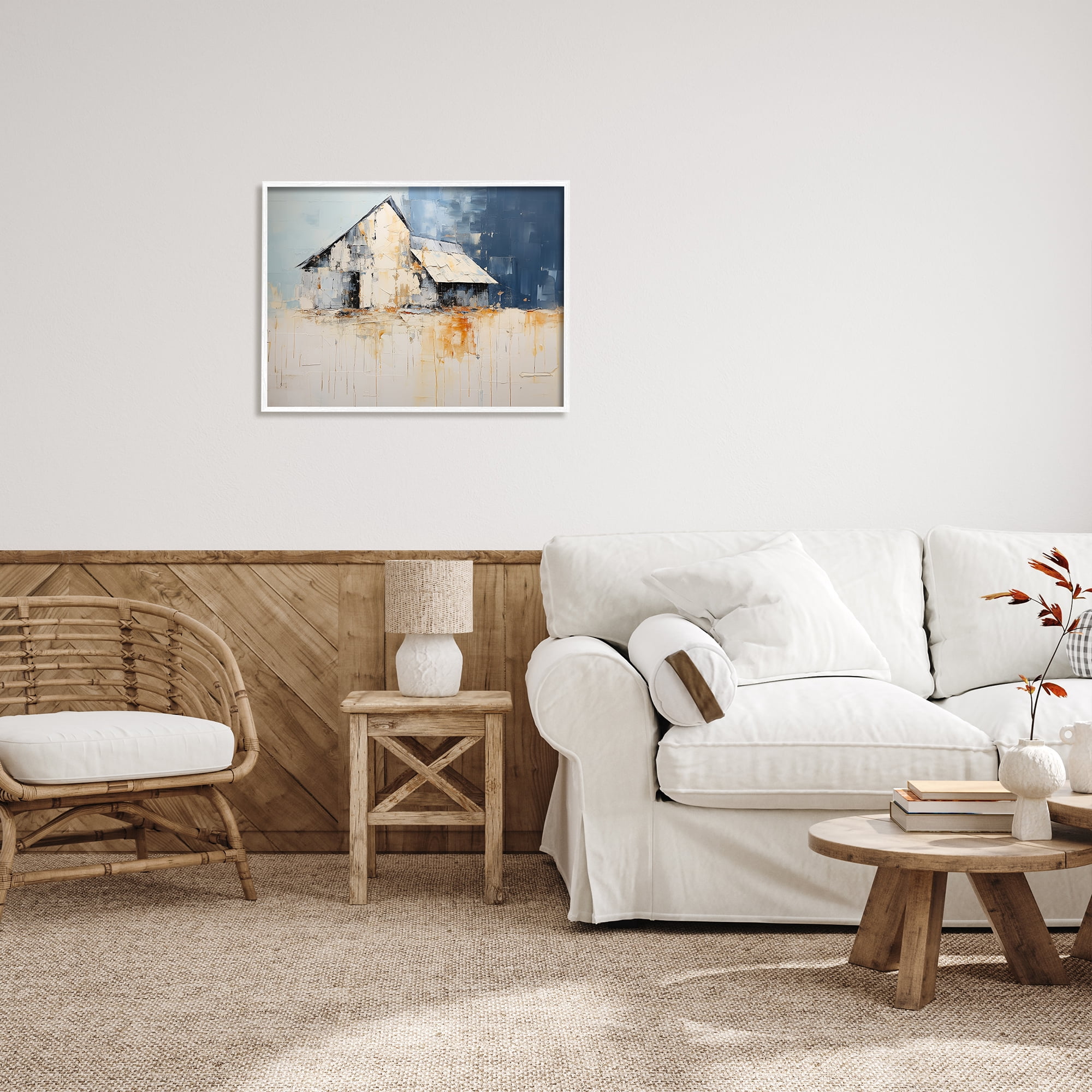 Stupell Industries Barn Painting Abstraction Abstract Painting White Framed Art Print Wall Art, 30 x 24