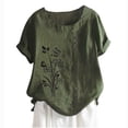 thumbnail image 2 of ALLLIST Green Womens Tops Casual Short Sleeve Floral Crew Neck Embroidery Blouses Casual Button Tees, 2 of 3