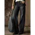 thumbnail image 4 of Wide Leg Jeans for Women Mid Waist Baggy Denim Washed Pants Without Belt Black L, 4 of 5