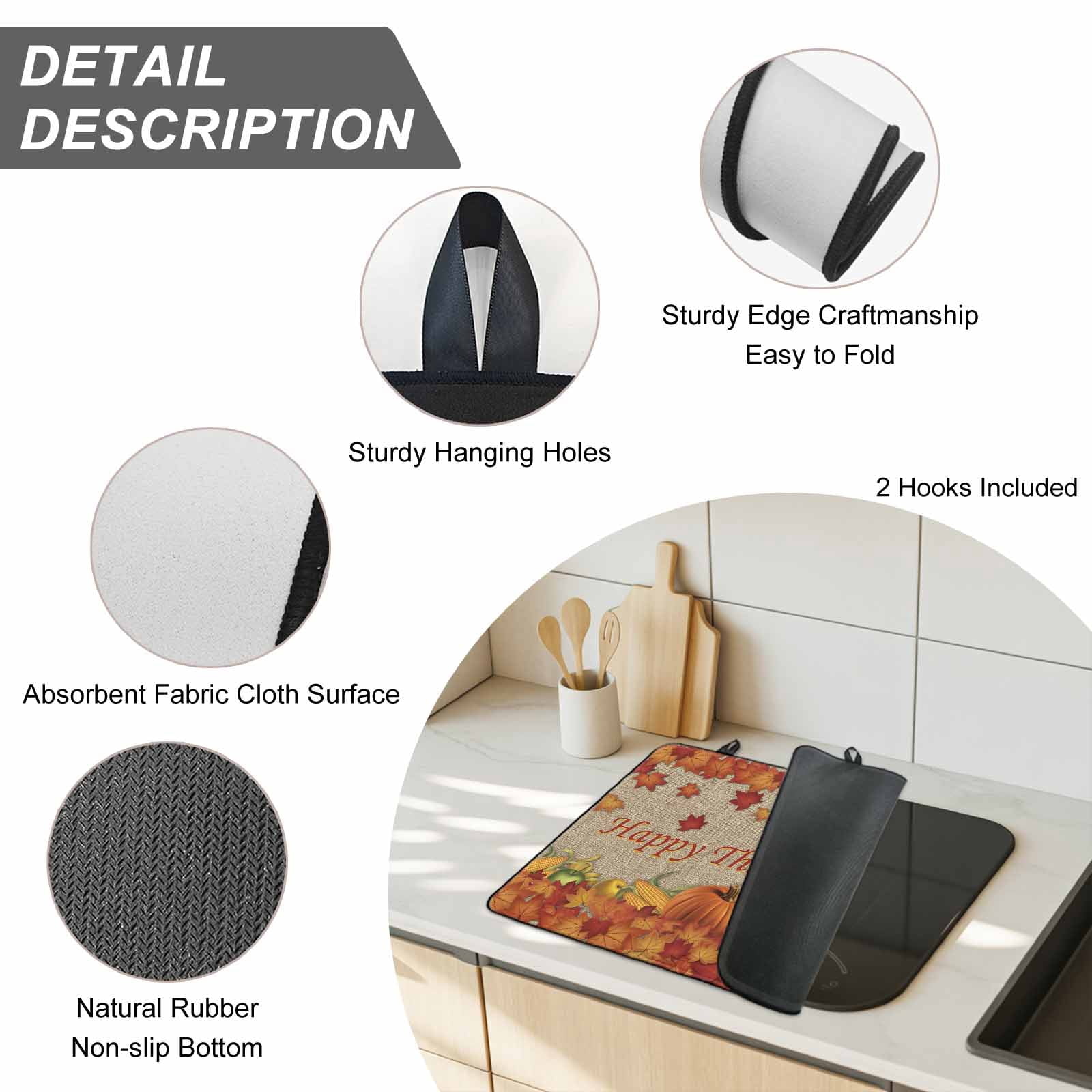 Thanksgiving Maple Stove Top Cover for Electric Stove, Heat-proof & Non Slip Glass Top Stove Cover Protector, Fall Pumpkin Leaves Farmhouse Retro Brown Kitchen Flat Cooktop Rubber Mat 24x21 Inches