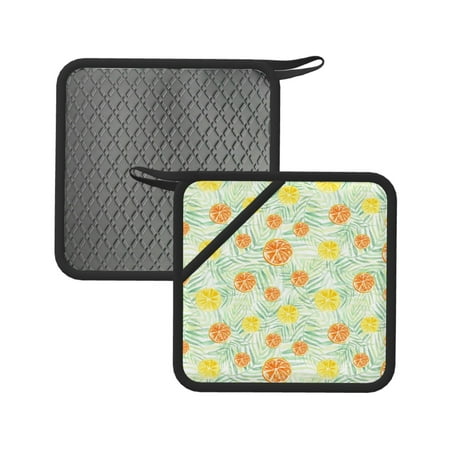 

2PCS Pot Holders for Kitchen - Heat Resistant Silicone Pot Holders with Hanging Loop Tree Palms Lemon Non Slip Oven Hot Pads Potholders for Decor Baking Cooking Kitchen