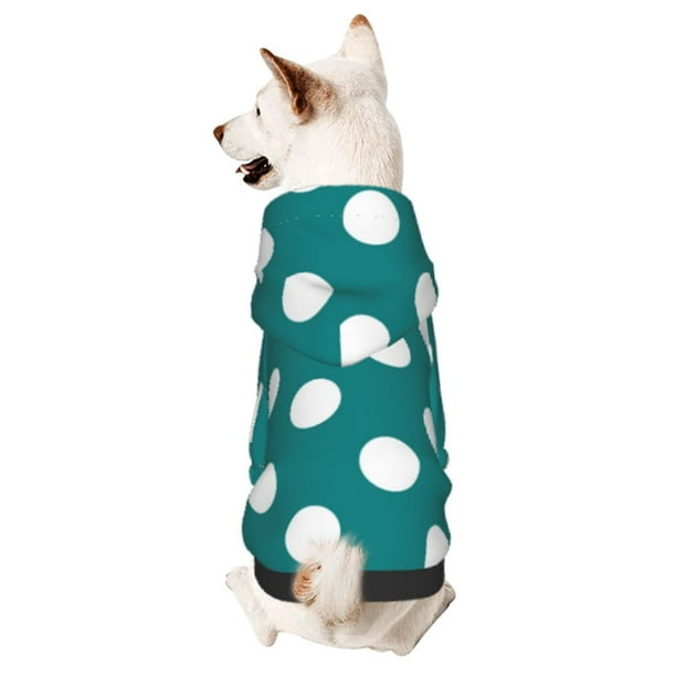 Fotbe Teal And White Polka Dot Sudadera con Estampado para Perros Pequeños – Suéter con Capucha para Mascotas, Tela Suave de Forro Polar con Bolsillo-Large