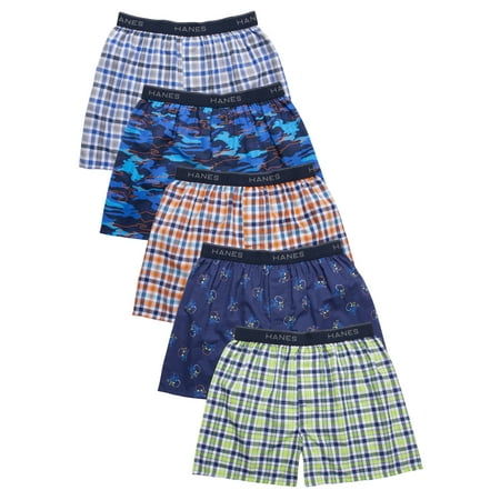 Hanes Boys  Woven Boxers 5 Pack  Sizes 6-8