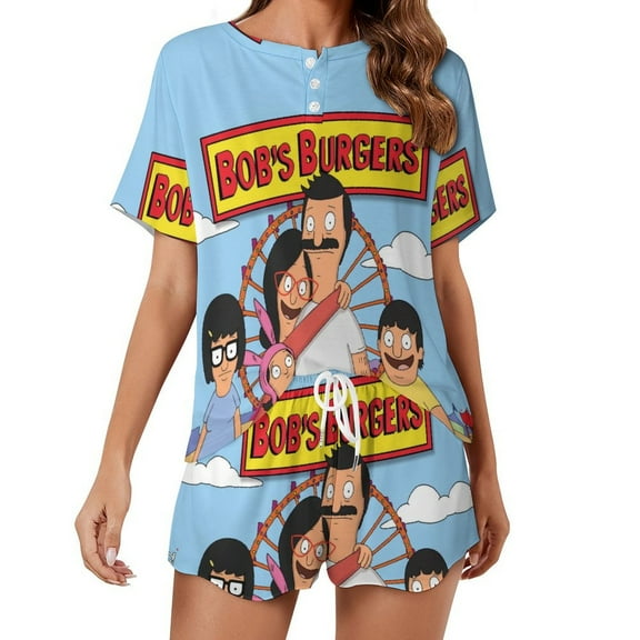 Women's Bob's Bur-Ger Pajamas Set 2 Piece Short Sleeve Shirt and Shorts Loungewear Sleepwear