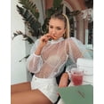 thumbnail image 4 of Douhoow Women Mesh Sheer Cover Ups Polka Dot See Through Blouse Perspective T Shirts, 4 of 6