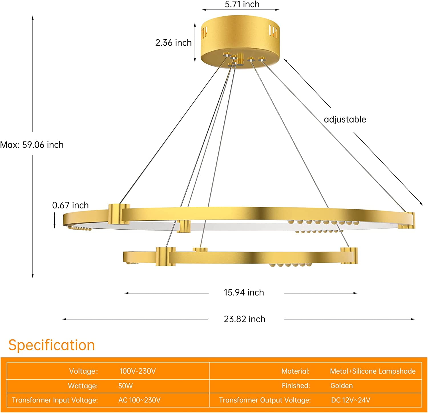 Modern Crystal Rings Chandelier, Contemporary LED Pendant Lighting Fixtures, Designer Double Ring Ceiling Hanging Light for Dining, Living, Bedroom, and Foyer Spaces