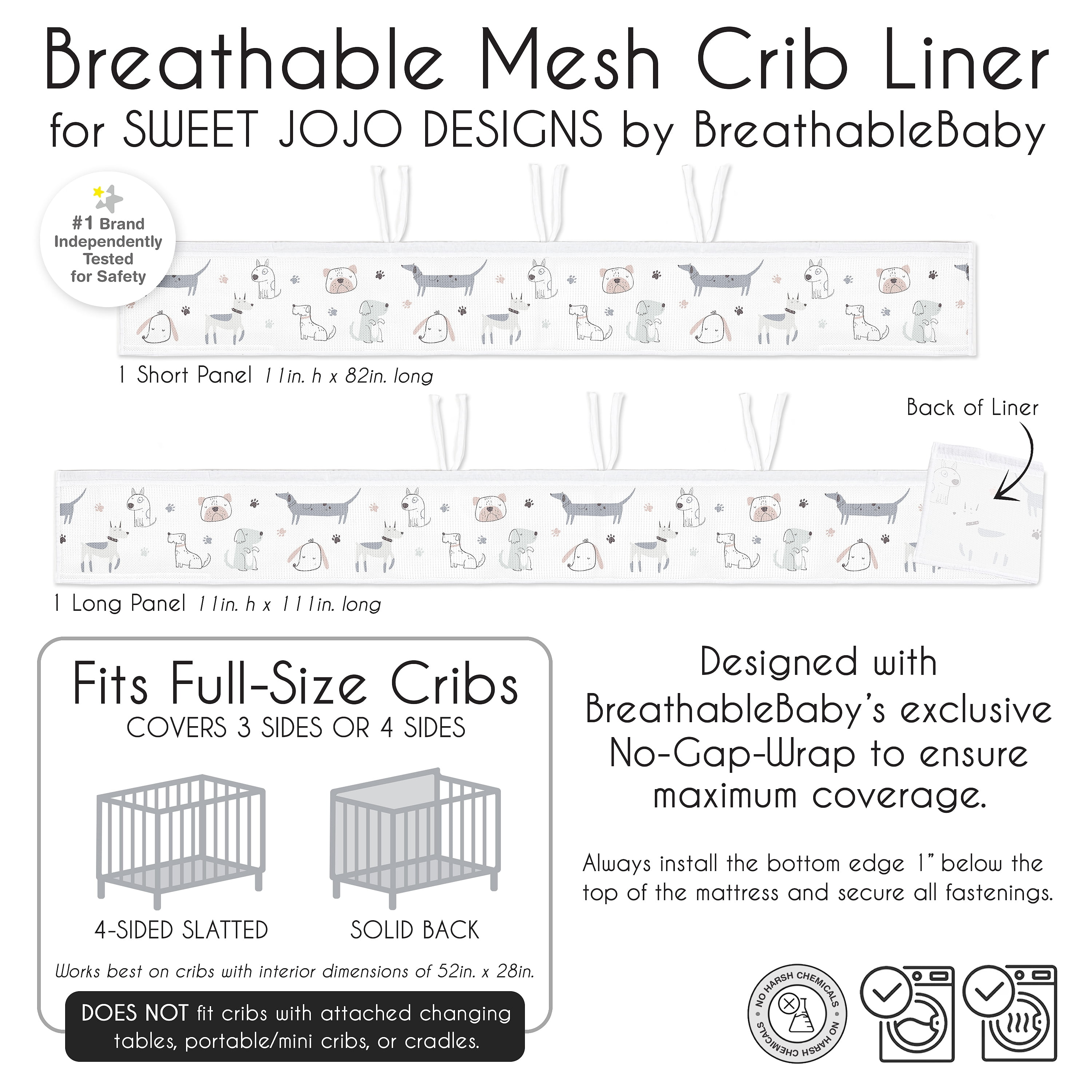 Sweet Jojo Designs + BreathableBaby Cartoon Puppy Boy, Girl, Unisex/Gender Neutral Breathable Mesh Crib Liner
