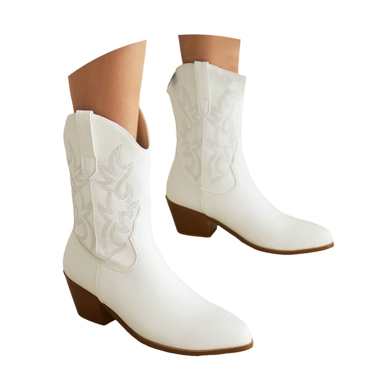 White Western Knee-High Boots – Studded Cowboy Boots – Luxxe  Chic White  Women\'s Boots display picture 1