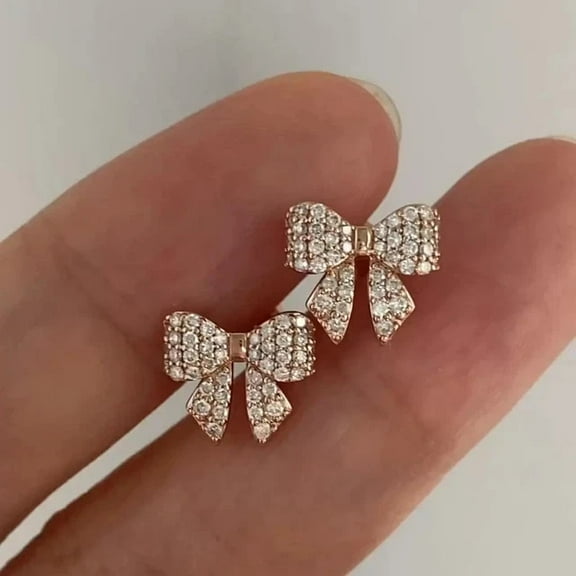 2Ct Round Cut Lab Created Diamond Bow Shape Stud Earrings 14K Rose Gold Plated Silver