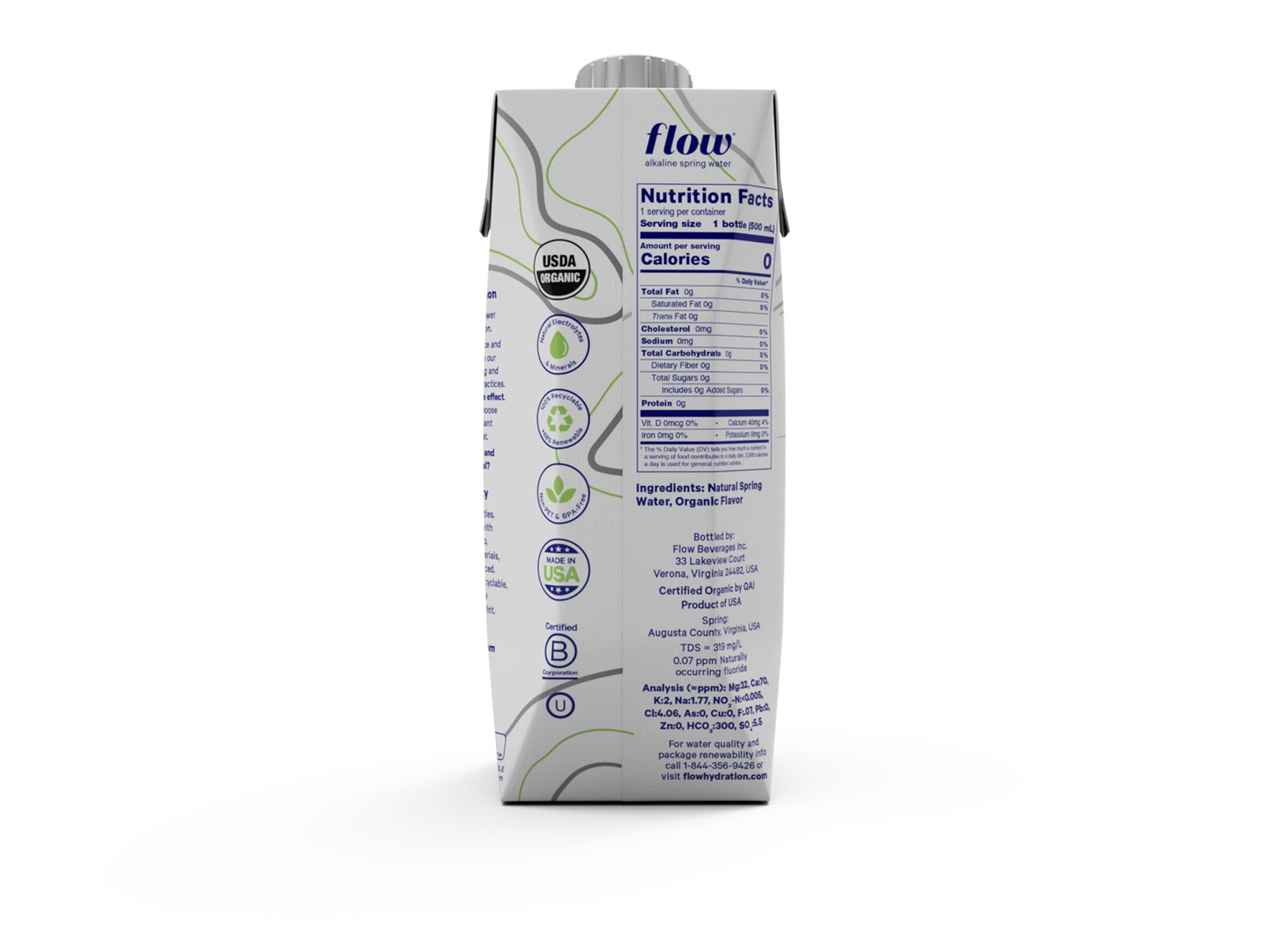 Flow Alkaline Spring Water- 100% Organic Cucumber Mint Flavored Alkaline Spring Water, 16.9 fl oz, 12 Pack Bottles