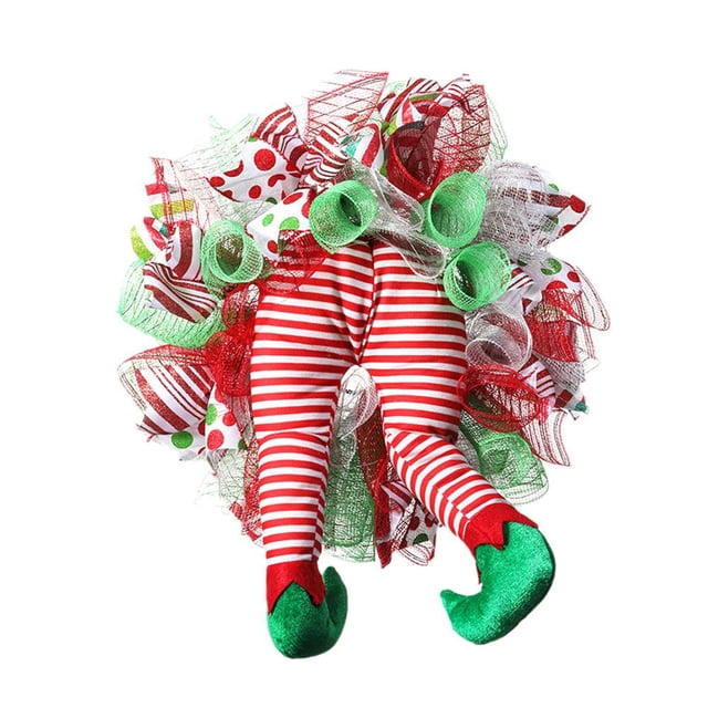 Wartleves 2024 Nueva corona navideña Letrero de bienvenida navideño Guirnaldas rojas Decoraciones Estilo cinta X Las mejores coronas atractivas al frente