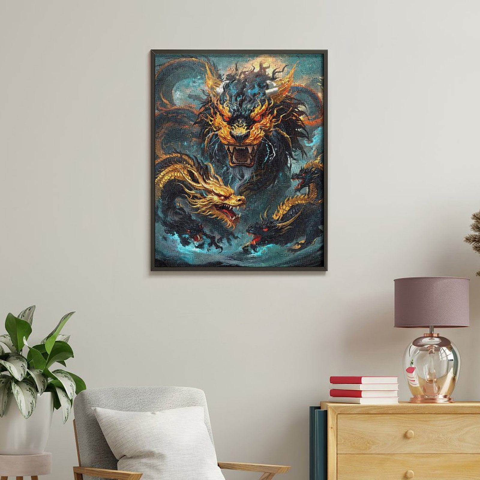 Paint By Numbers Kit for Adults Beginner - DIY Mythical Fiery Dragon Illustration Art Canvas Painting Kits for Adults, Frameless Paint By Number for Adults for Home Wall Decor 16x20 Inch